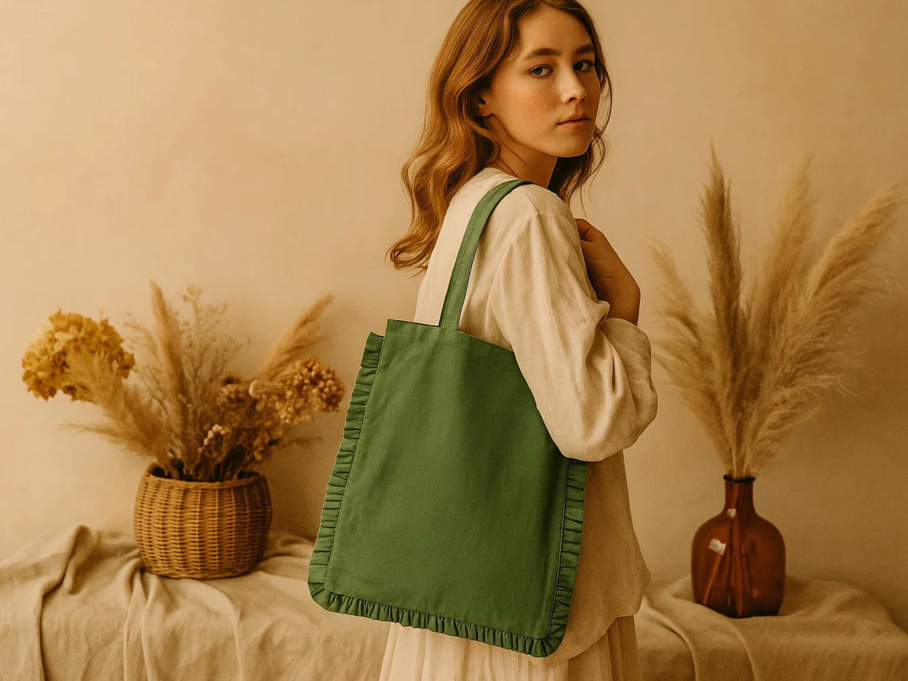 House of Kraft Jewelry & Accessories - Wholesale Tote Bag - Women's - Canvas Ruffle Tote | Canvas Colored Tote Bag | Unbranded 2