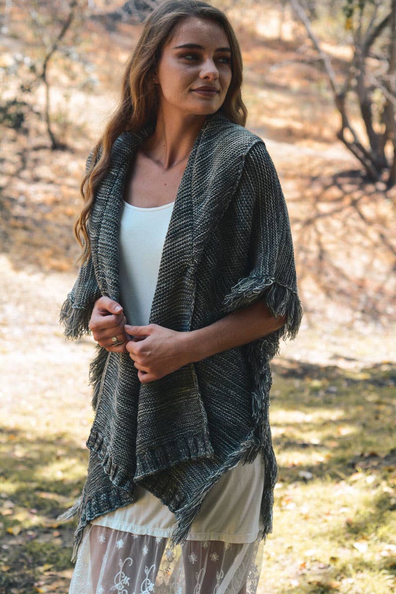 Gray Cozy Marled Knit Collared Ruana – Perfect for Fall & Winter for wholesale on Faire2