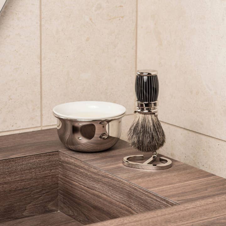 Retro lacquered Russian gray shaving brush and chromed brass for wholesale by Plisson 1808