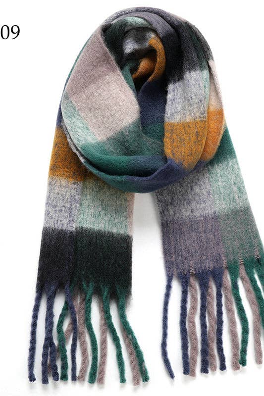 Adorro - Wholesale Scarf - Women's - Chunky Oblong Plaid Multi Color Brushed Scarf (18 colors)4