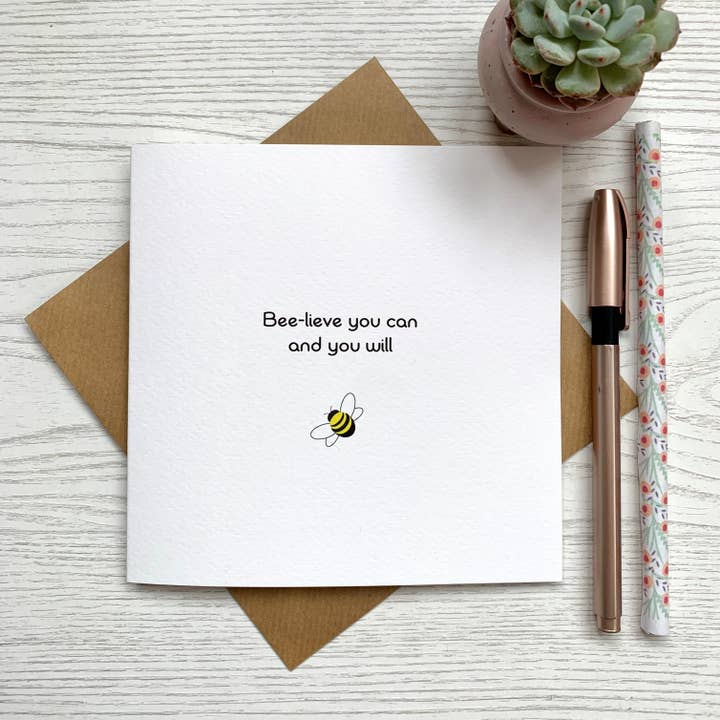 Bee-lieve You Can and You Will Good Luck Card for wholesale by Popsy & Plum