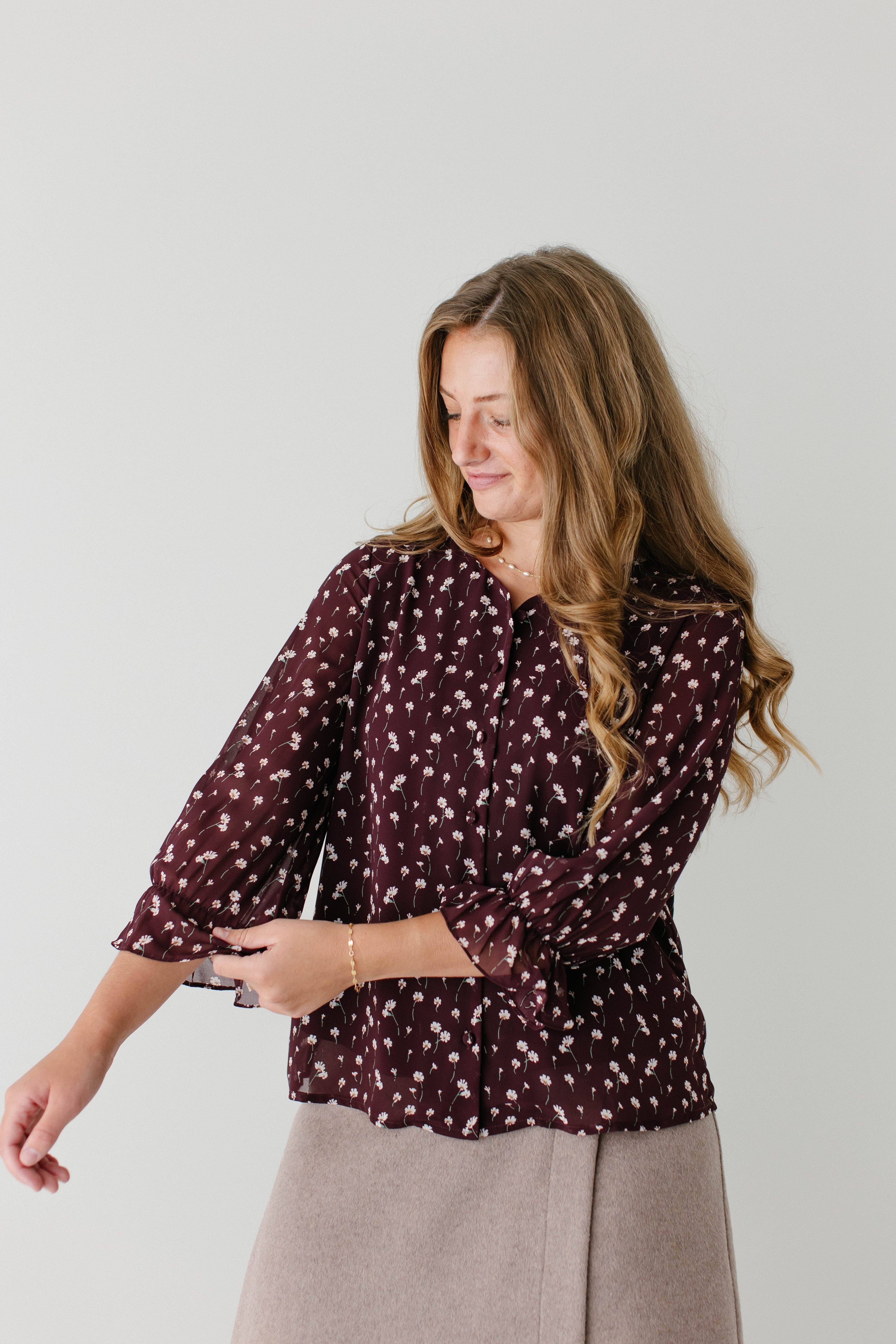 Vino Blusa floreale a maniche 3/4 'Clarissa' in vendita all'ingrosso su Faire0