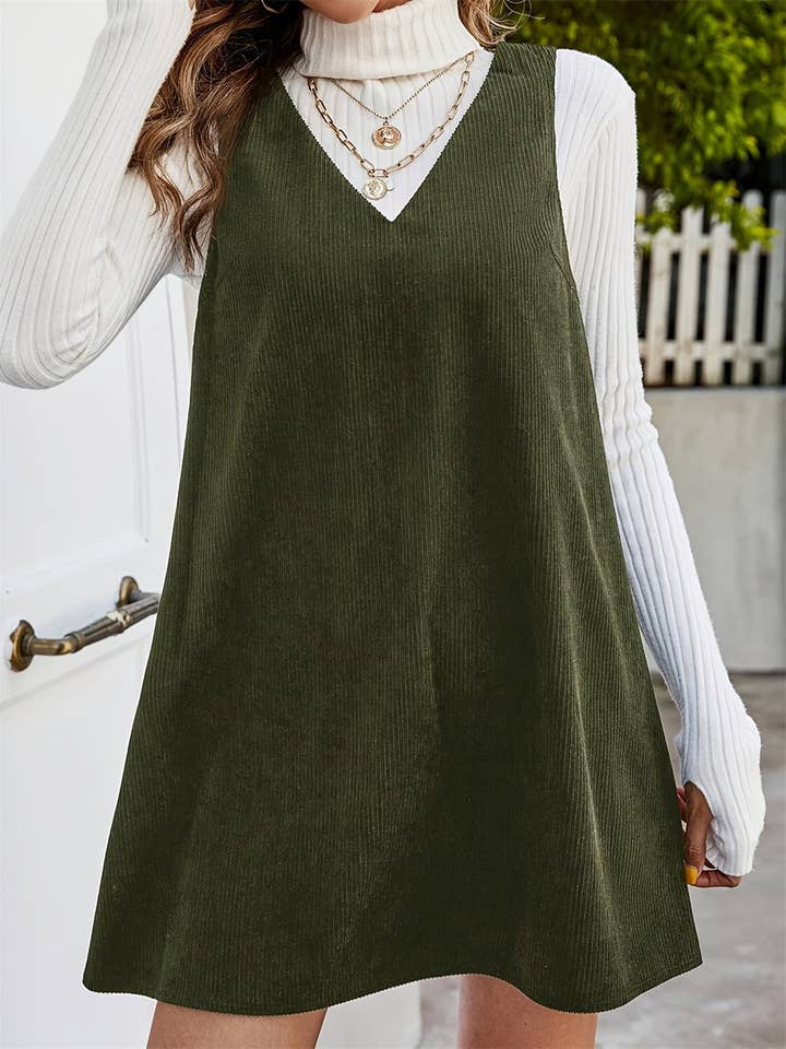 Rosa Clothing - Wholesale Dress - Women's - Plain Corduroy Mini Overall Dress
