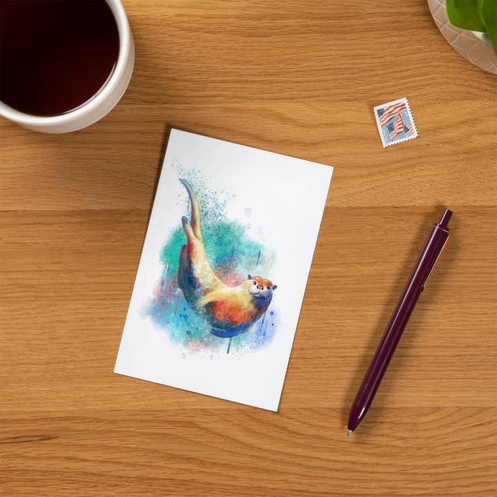 Lantern Press - Wholesale Postcard - PREMIUM POSTCARDS River Otter, Watercolor1