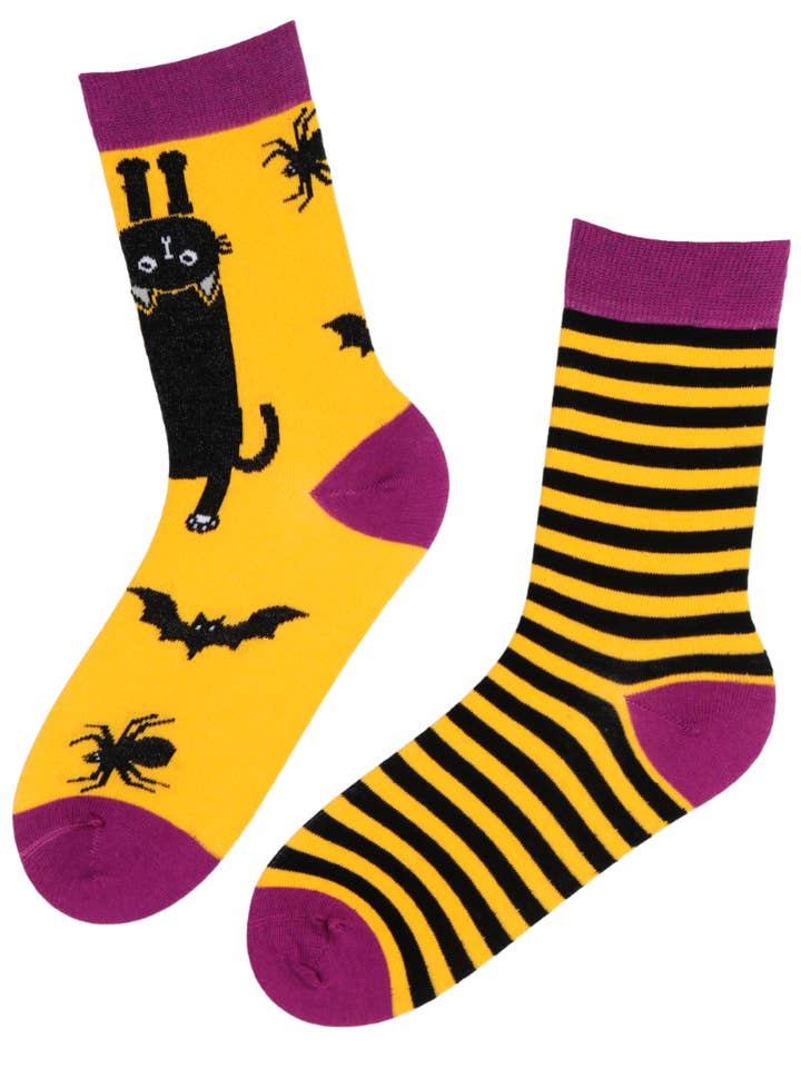 Sokisahtel I BestSockDrawer – wholesale Socks – Unisex – DEXTER Halloween socks with a black cat and stripes