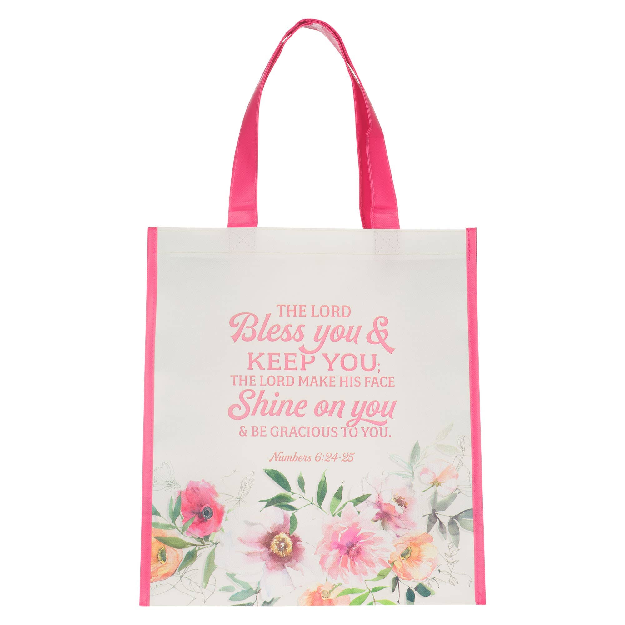 Christian Art Gifts - Wholesale Tote Bag - Women's - Tote Pink/White Floral Bless You Num. 6:24-251