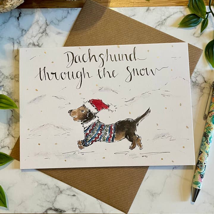 Dachshund through the snow - Christmas Card for wholesale by Crafty Tinks