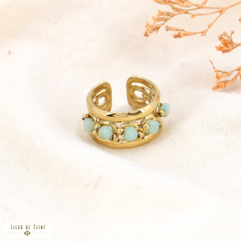 Lilas de Seine - Wholesale Band/Stacked Ring - Wide stainless steel ring with stone beads 04240264