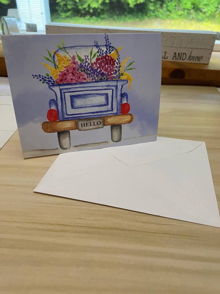 Watercolor Flower Truck Greeting Card Set of 3 for wholesale by Beth Ann Erickson Designs