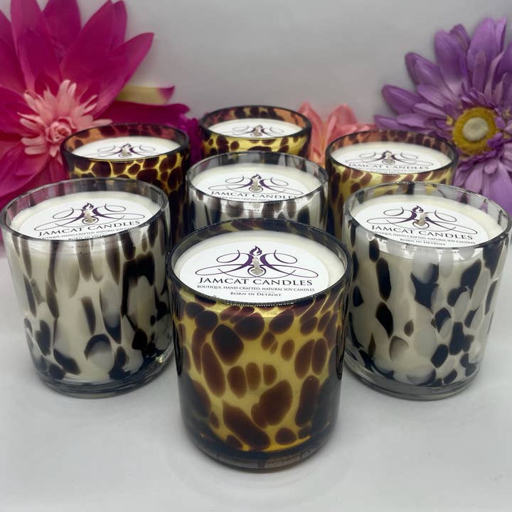 Jamcat Candles - Wholesale Jar/Filled Candle - Cheetah-White- Soy Candle-Animal Print-Leopard-Home Decor