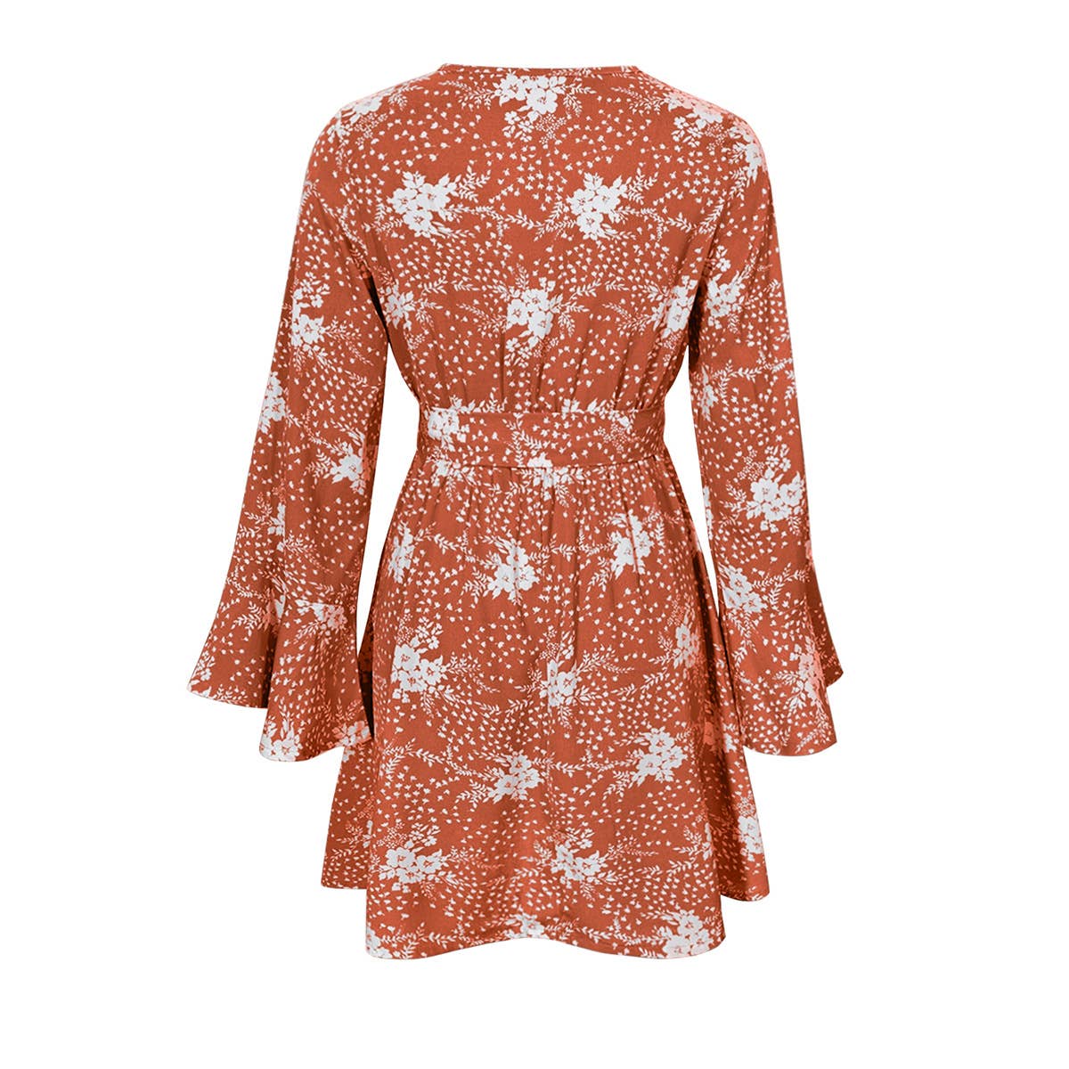 Lily Clothing - Wholesale Dress - Women's - Flared sleeve V-neck printed long-sleeved dress3