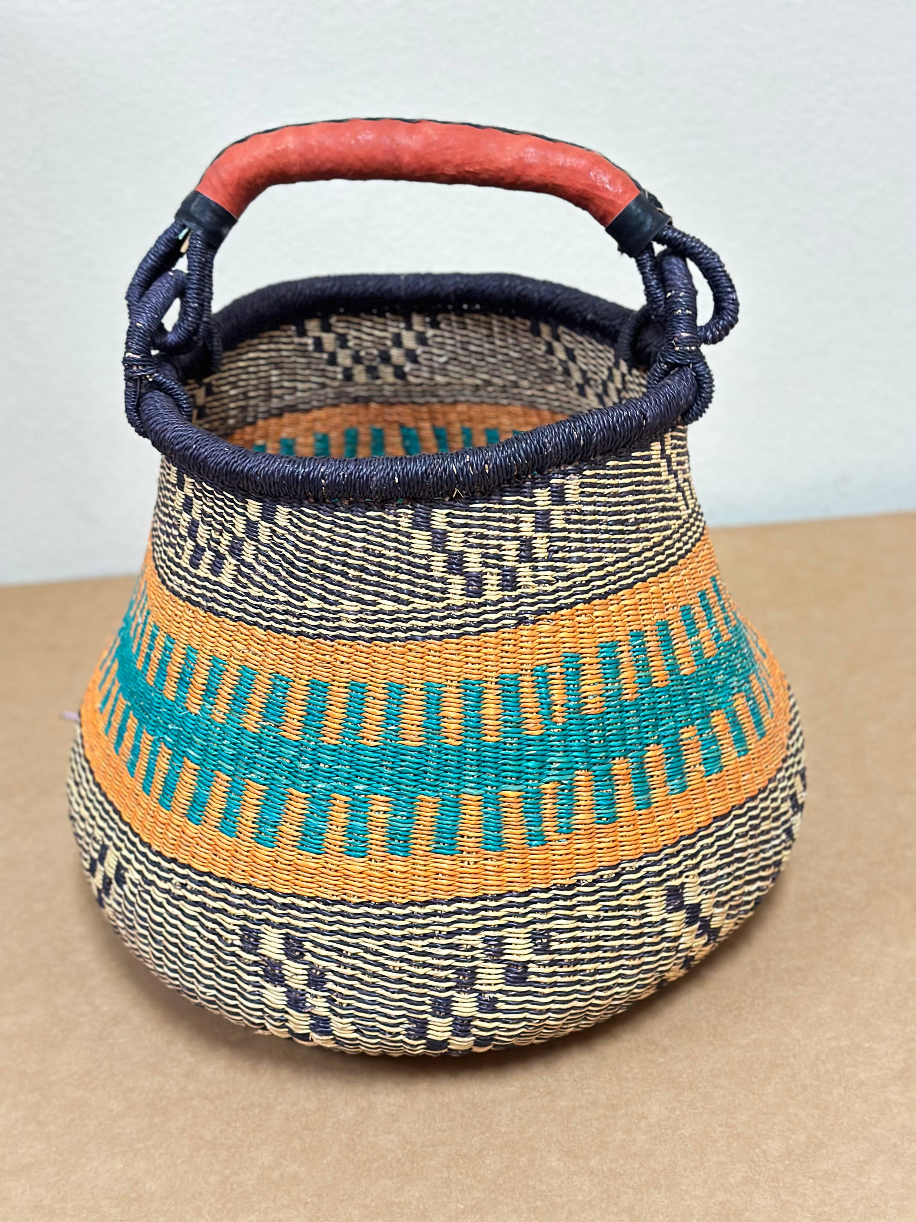 The African Home Goods - Wholesale Basket - Ghana Pot Basket Orange - diameter: 16"-18"; depth: 13"-15"2
