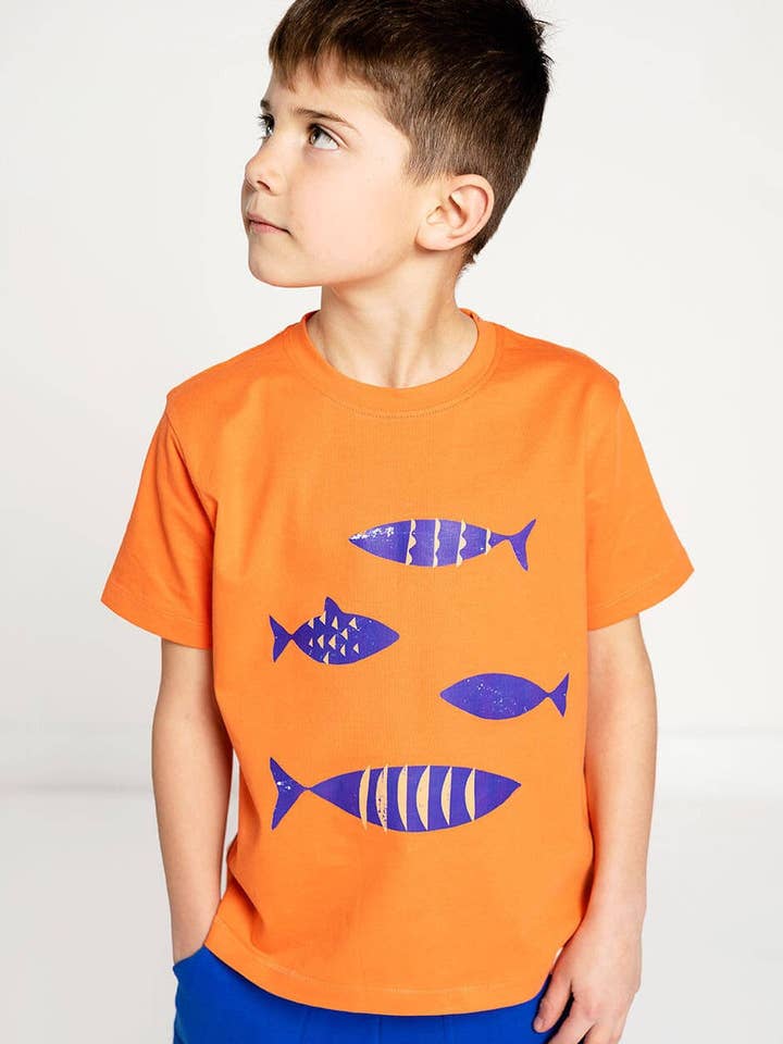 T-shirt en coton biologique pour enfant - Poisson pour la vente par Crann Organic