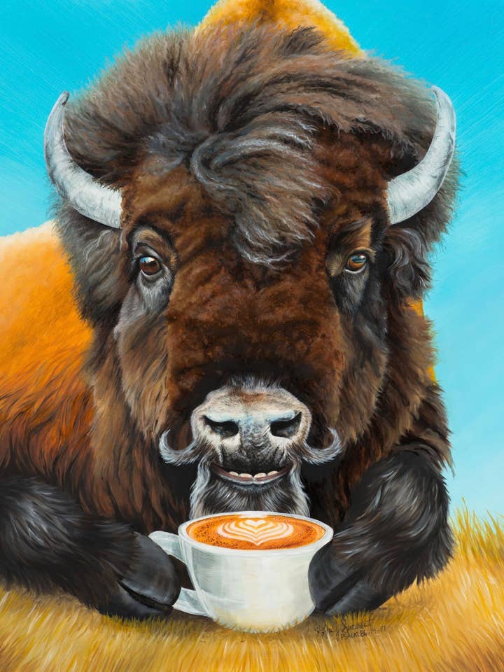 Café Latte Bison Buffalo Impression d'Archives Signée pour la vente par Holly Simental