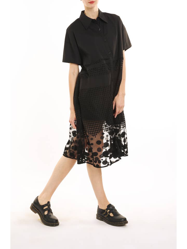 Beulah Style – wholesale Klänning - Dam – Polka Dot Mesh Fall & Nätkombo Midiklänning PE30023