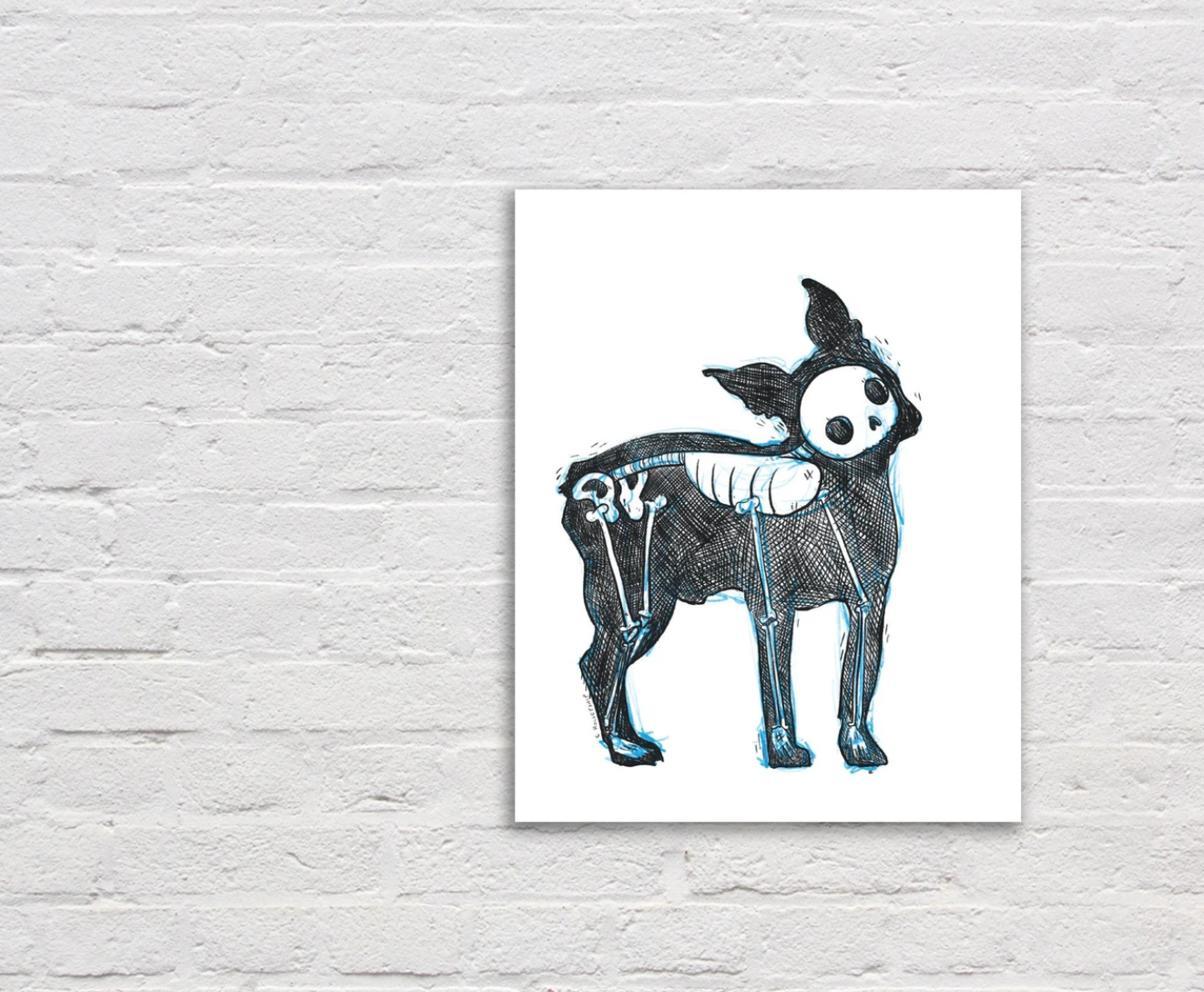 Cat Rocketship - Wholesale Art Print - Boston Terrier Skeleton - 8x10, 5x7 Print1