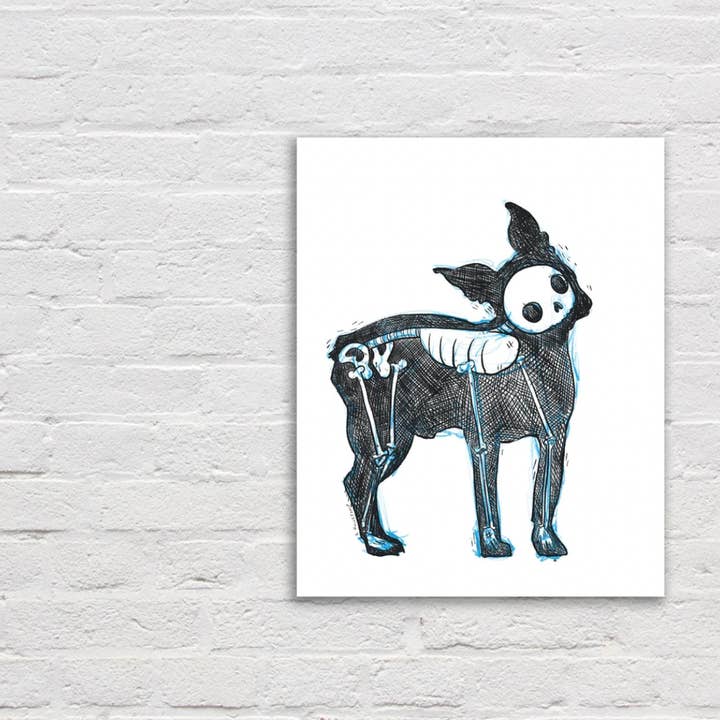 Cat Rocketship - Wholesale Art Print - Boston Terrier Skeleton - 8x10, 5x7 Print1