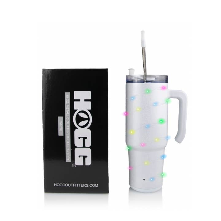 30oz SUBLIMATION METALLIC GLITTER LIGHT UP GRIPPY - WHITE for wholesale by Hogg Outfitters