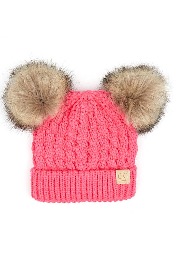 Hana - Venta al por mayor Gorro de lana - Niños - Gorro para niños Hana con doble pompones y diseño de trenza13