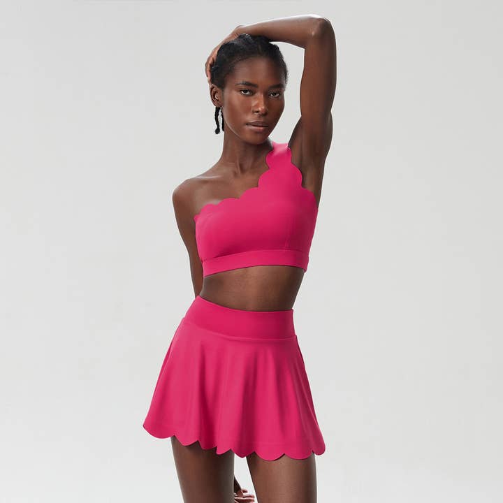 Women Seamless Tennis Set Quick-Dry Bra & Ruffle Hem Skirt for wholesale by Sodalemon