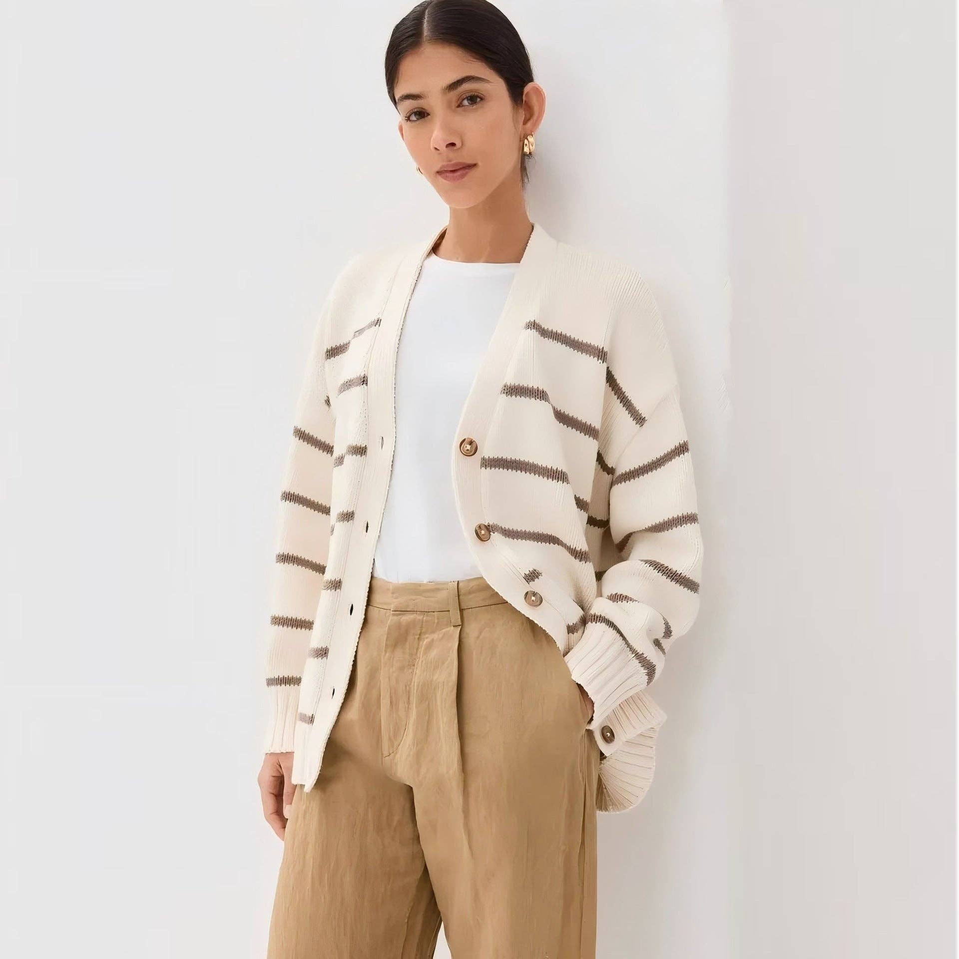 Marayn - Vente Cardigan – femme - Cardigan tricoté à rayures femme, mode européenne automne 20250