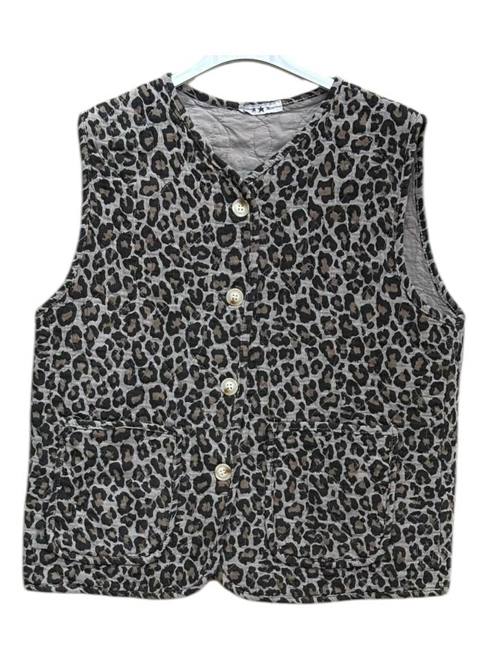 Leopard cotton gauze sleeveless vest for wholesale by Moonsun