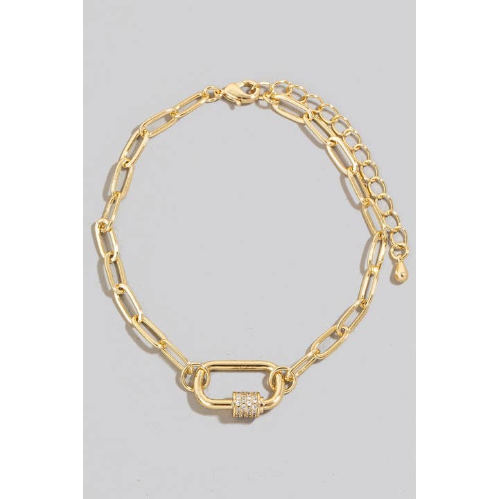 G Gold Dipped Cz Pave Carabiner Chain Link Bracelet for wholesale on Faire
