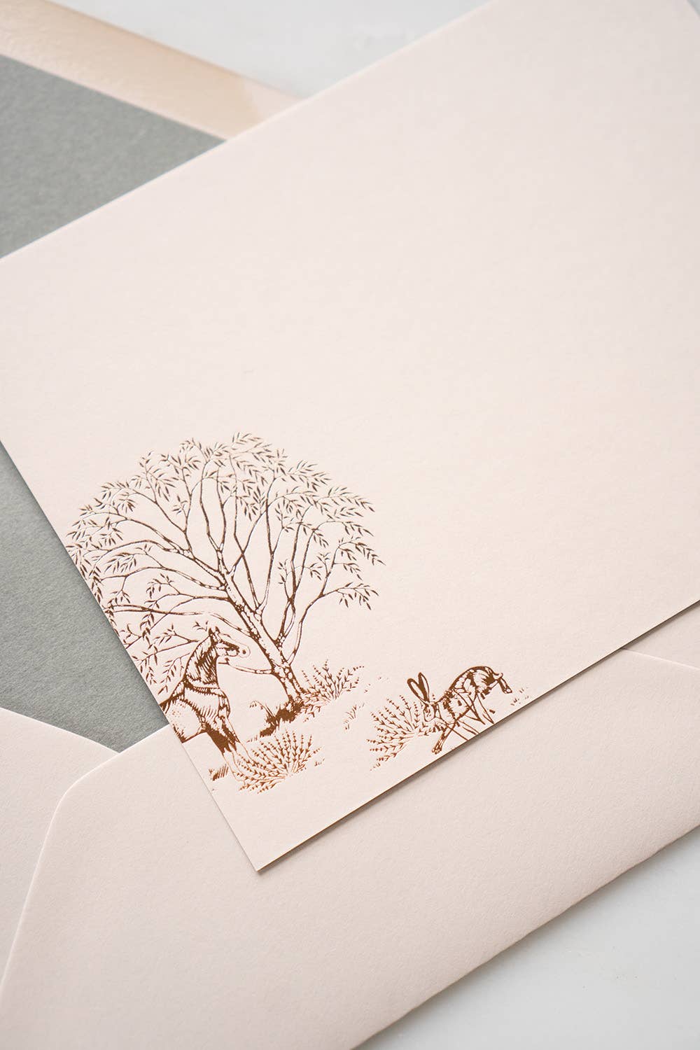 Danielle Demers Studio – wholesale Stationery/notecard set – Horse, Hare & Willow Foil Stamped Cards, Cream, Set of 82