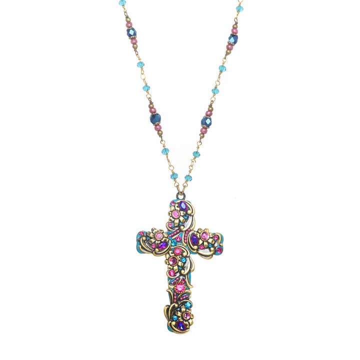 Teal Cross Necklace for wholesale by Michal Golan Jewelry