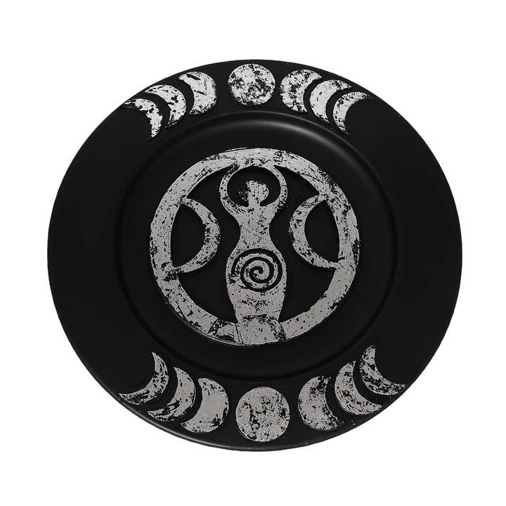 Chargeur en métal et plateau pour bougie chauffe-plat Phases de la Lune & Déesse 10" pour la vente par Vrinda