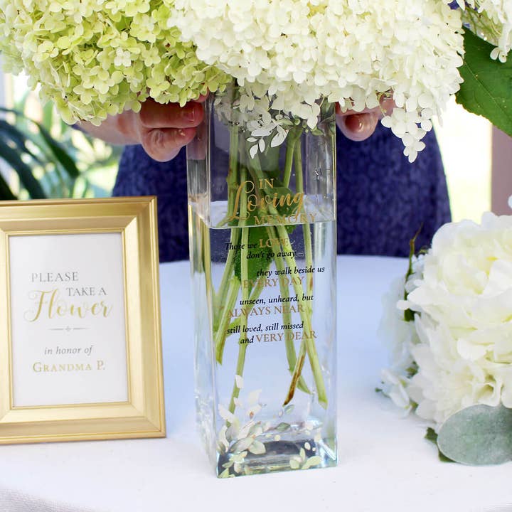 Lillian Rose - Wholesale Vase - Botanical Theme Memorial Flower Vase with Sympathy Verse1