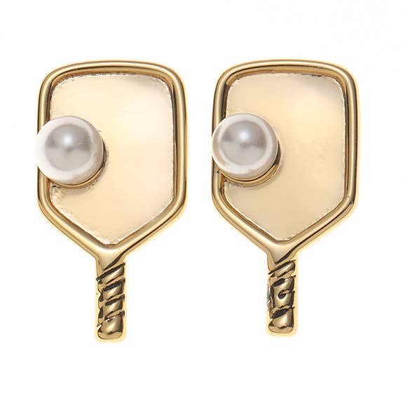 Guld Pickleball Pearl Stud Øreringe for engroshandel hos Born to Rally