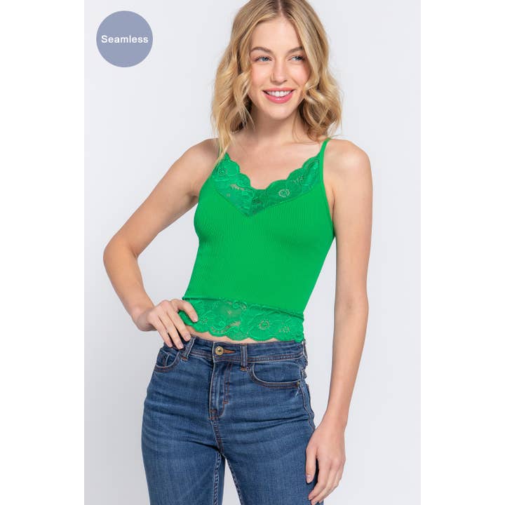 SEAMLESS V NECK CAMI w LACE DETAIL for wholesale by Apolline