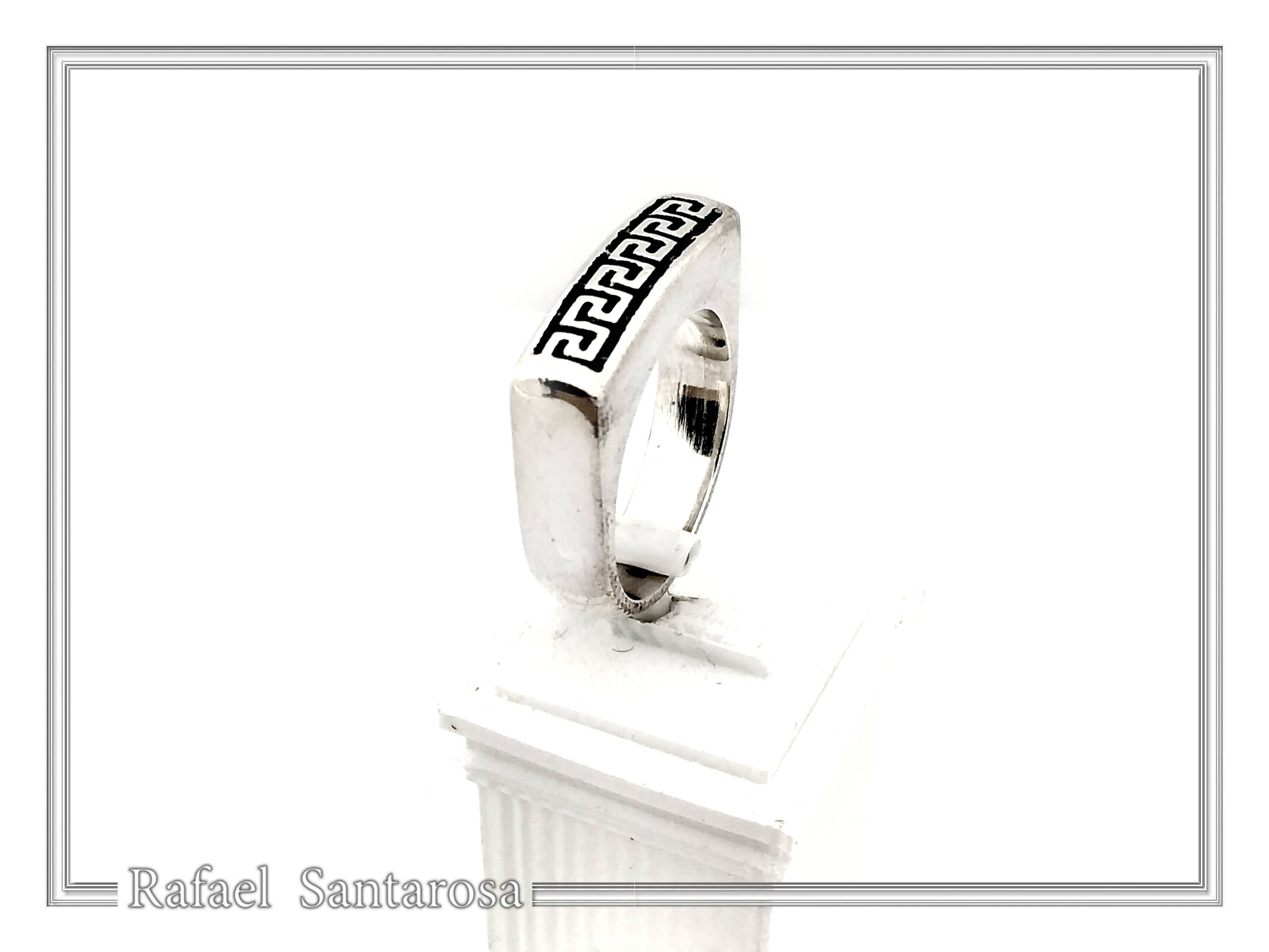 RAFAEL SANTAROSA - Venta al por mayor Anillo de banda/apilable - Anillo Meander con decoración en forma de llave griega sobre plata oxidada1