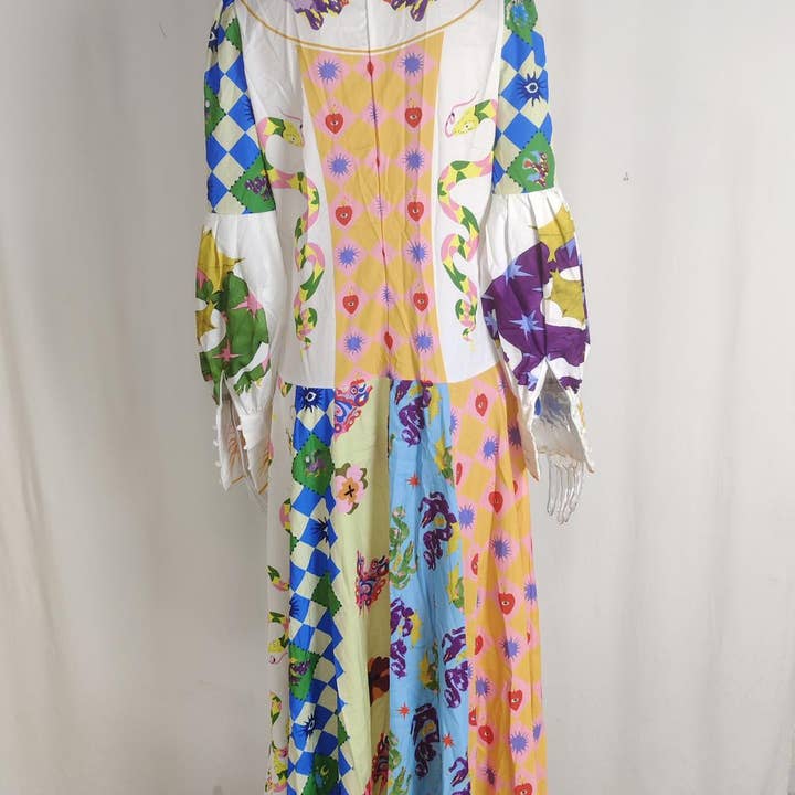 Lily Clothing - Wholesale Dress - Women's - LANTERN SLEEVE PRINTED LAPEL LONG-SLEEVED DRESS36