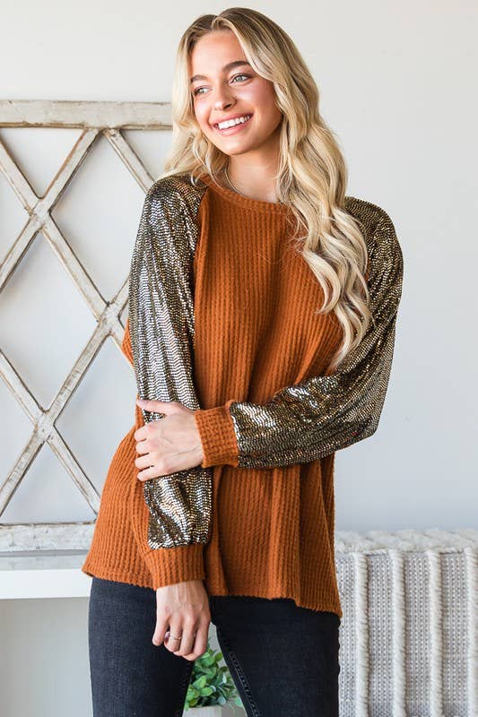 HEIMISH – wholesale Sweatshirt – Women's – ET6837-10 SOLID WAFFLE AND SEQUINS TOP6