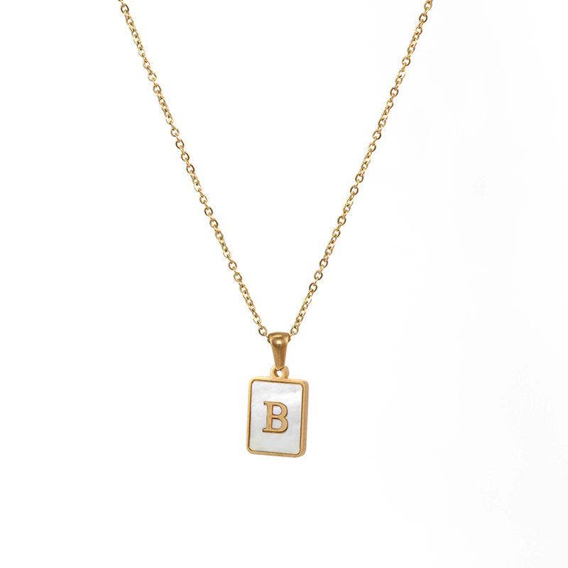 Mio Queena - Wholesale Pendant/Charm Necklace - Square Initial 18K Gold-plated Stainless Steel Necklace -FGS6