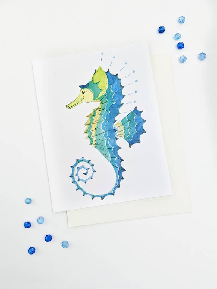 Biglietto di auguri con cavalluccio marino| Biglietto con animali marini| Biglietto generico per la vendita all'ingrosso da parte di Artcolorworks