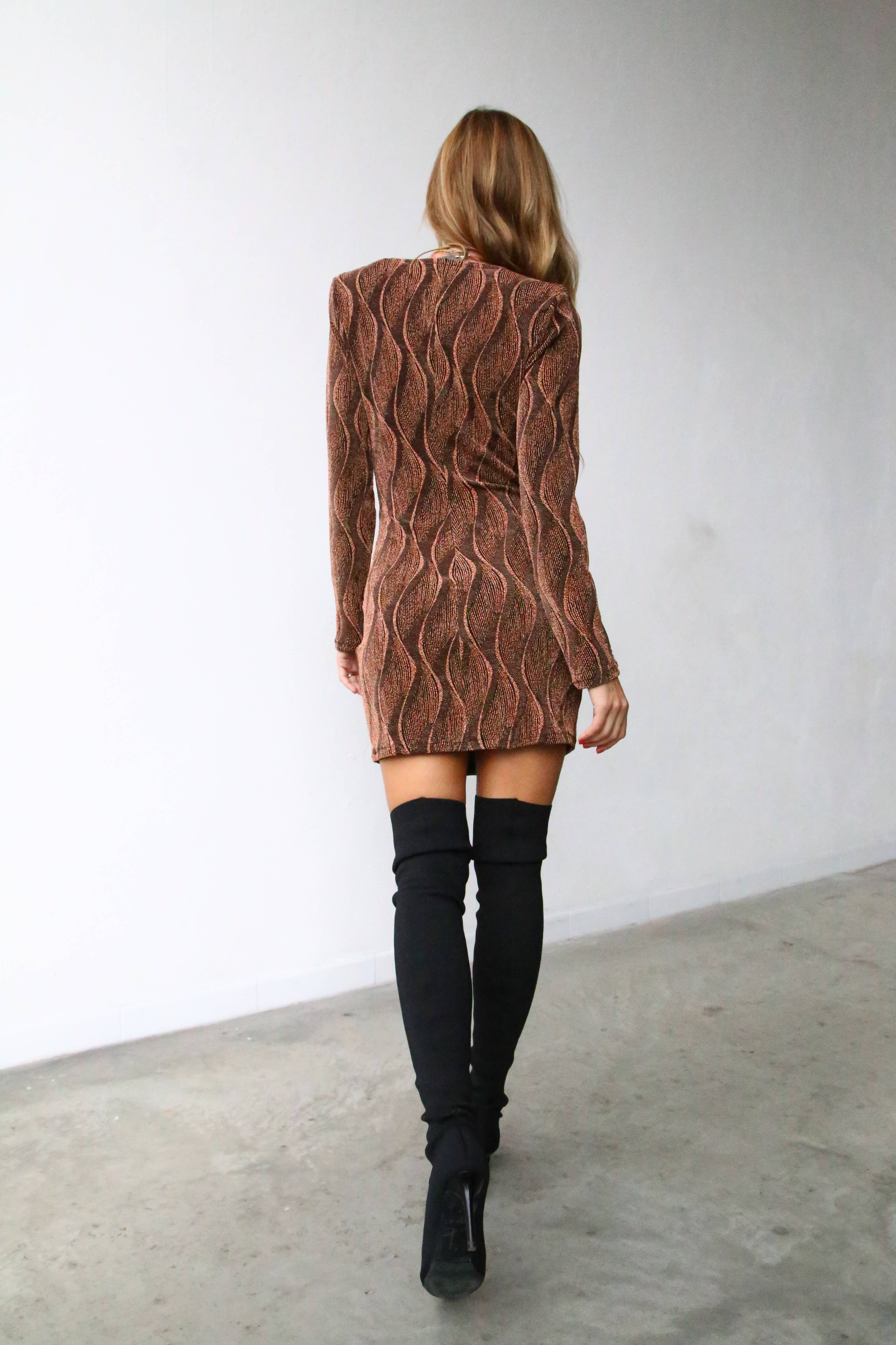 A6077 SHORT DRESS KNOT LUREX RUST for wholesale on Faire3