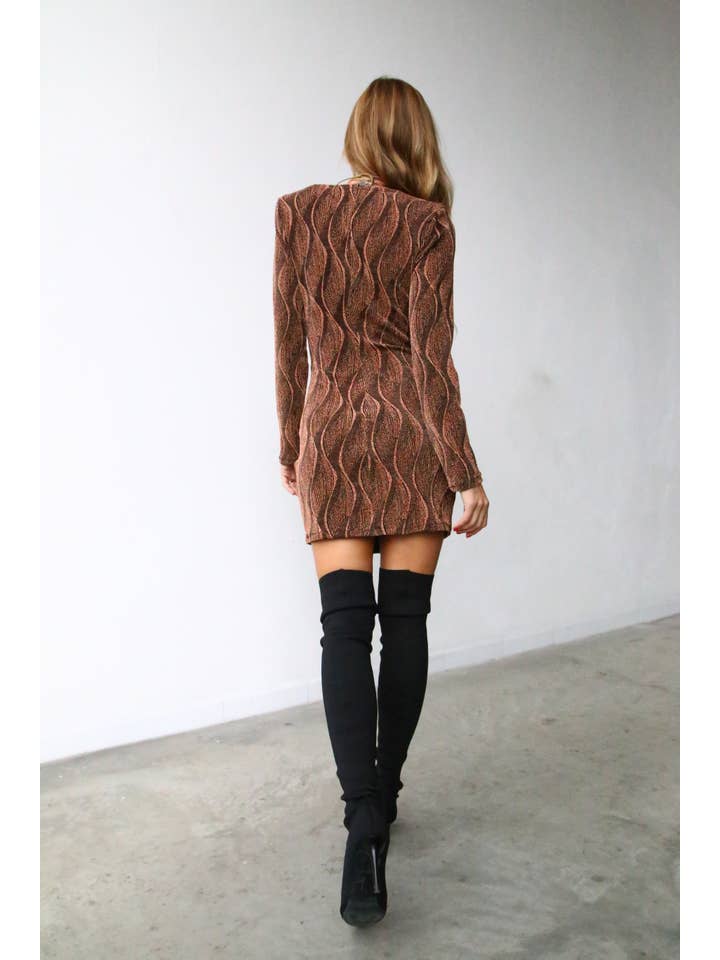 A6077 SHORT DRESS KNOT LUREX RUST for wholesale on Faire3