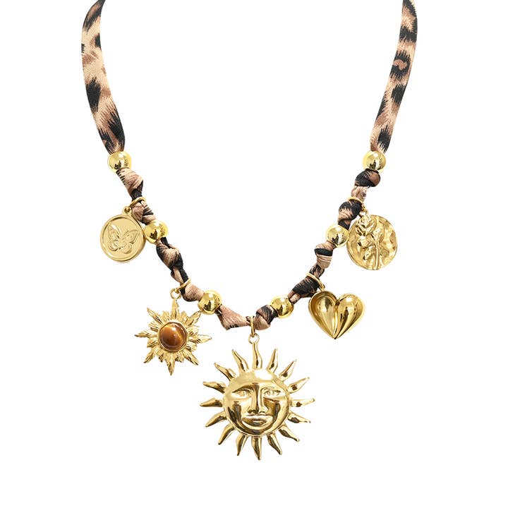 AMORINO SRL - Wholesale Pendant/Charm Necklace - SPOTTED FABRIC NECKLACE WITH SUN CHARMS - YNK241264A723