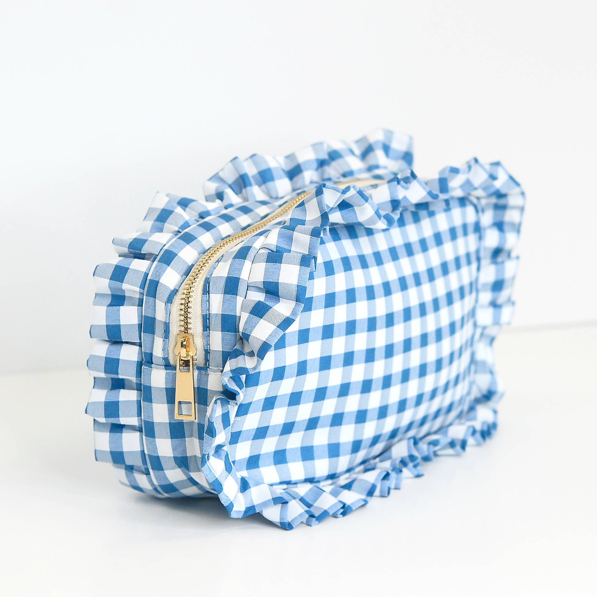Mugsby - Wholesale Makeup/Cosmetic Bag - Gingham Ruffle Zipper Pouch Embroidery Friendly Cosmetic Bag23