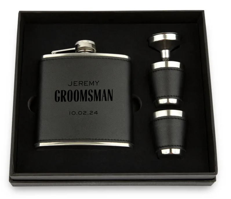 Weddingstar Inc. - Wholesale Flask - Faux Leather Wrapped Flask Gift Box Set - Modern Groomsman3