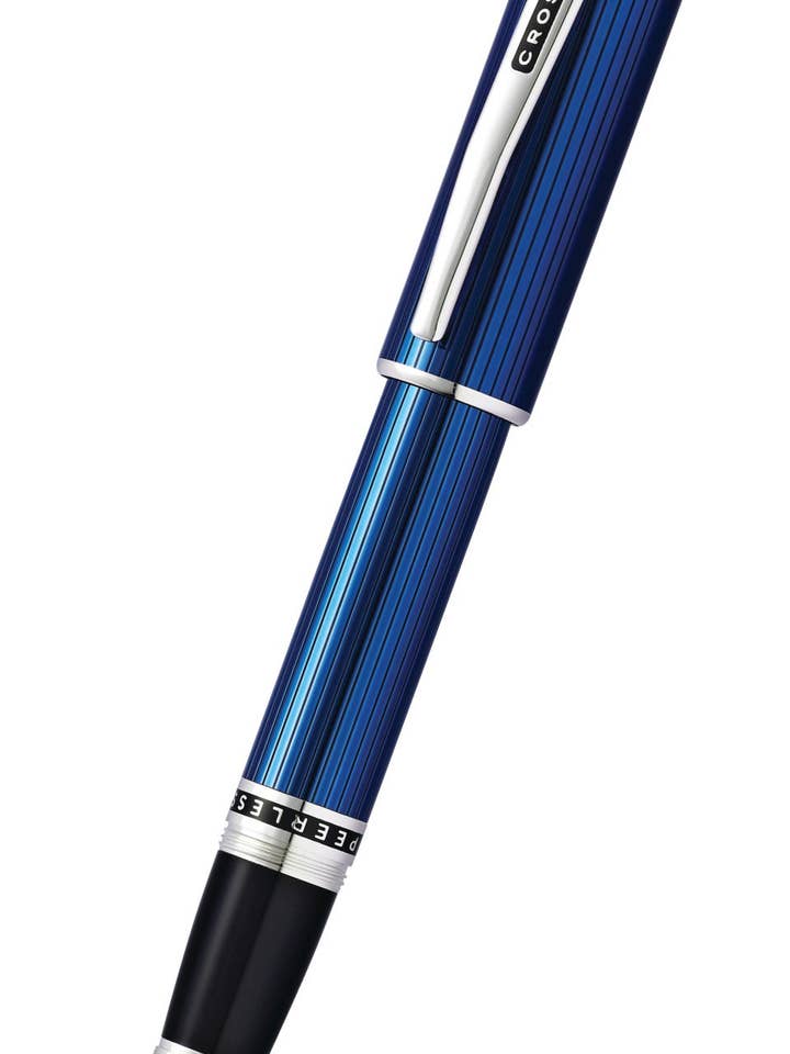 Peerless™ Translucent Quartz Blue Engraved Lacquer Platinum Plated Appointments Rollerball Pen for wholesale by A. T. Cross