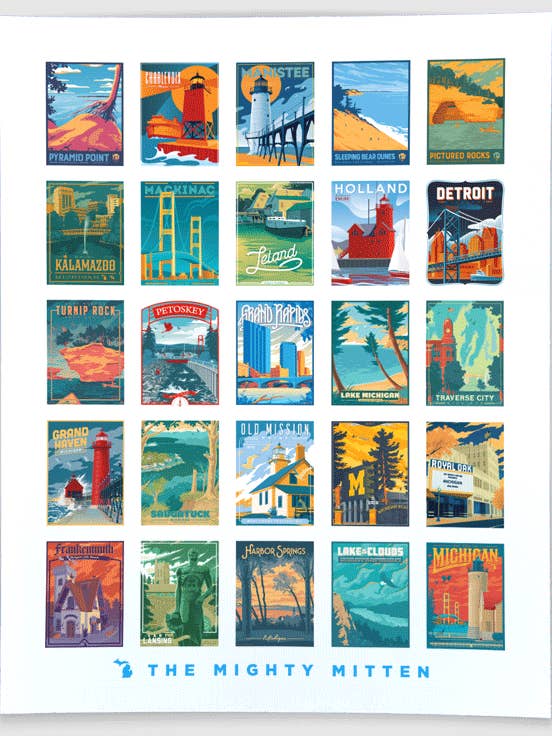 25 Michigan Scenes - MI Travel Art by Brian Walline for wholesale by The Mighty Mitten
