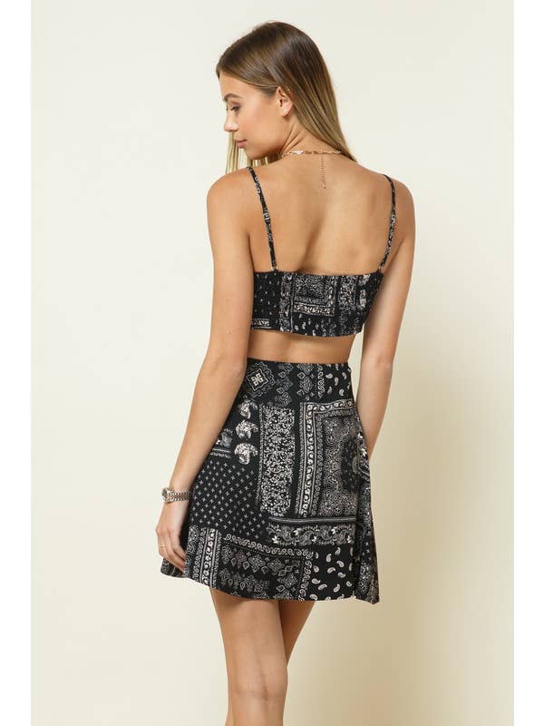 Black Paisley Printed Dress With Smocking for wholesale on Faire
