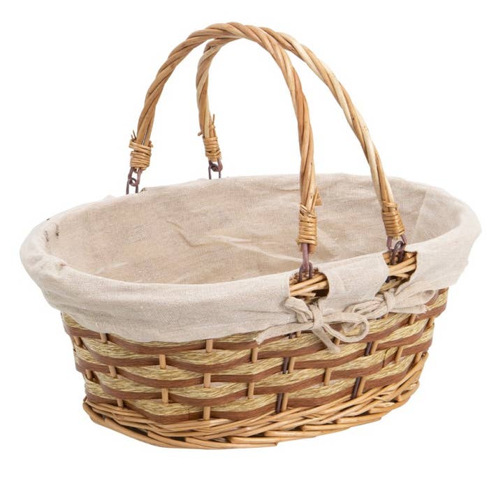 Deffrennes - Wholesale Basket - natural and light brown oval basket double natural fabric