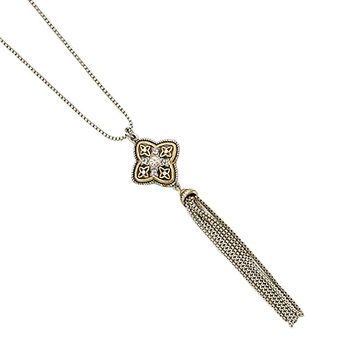 Two Tone Floral Tassel Long Necklace for wholesale by Laudic Co