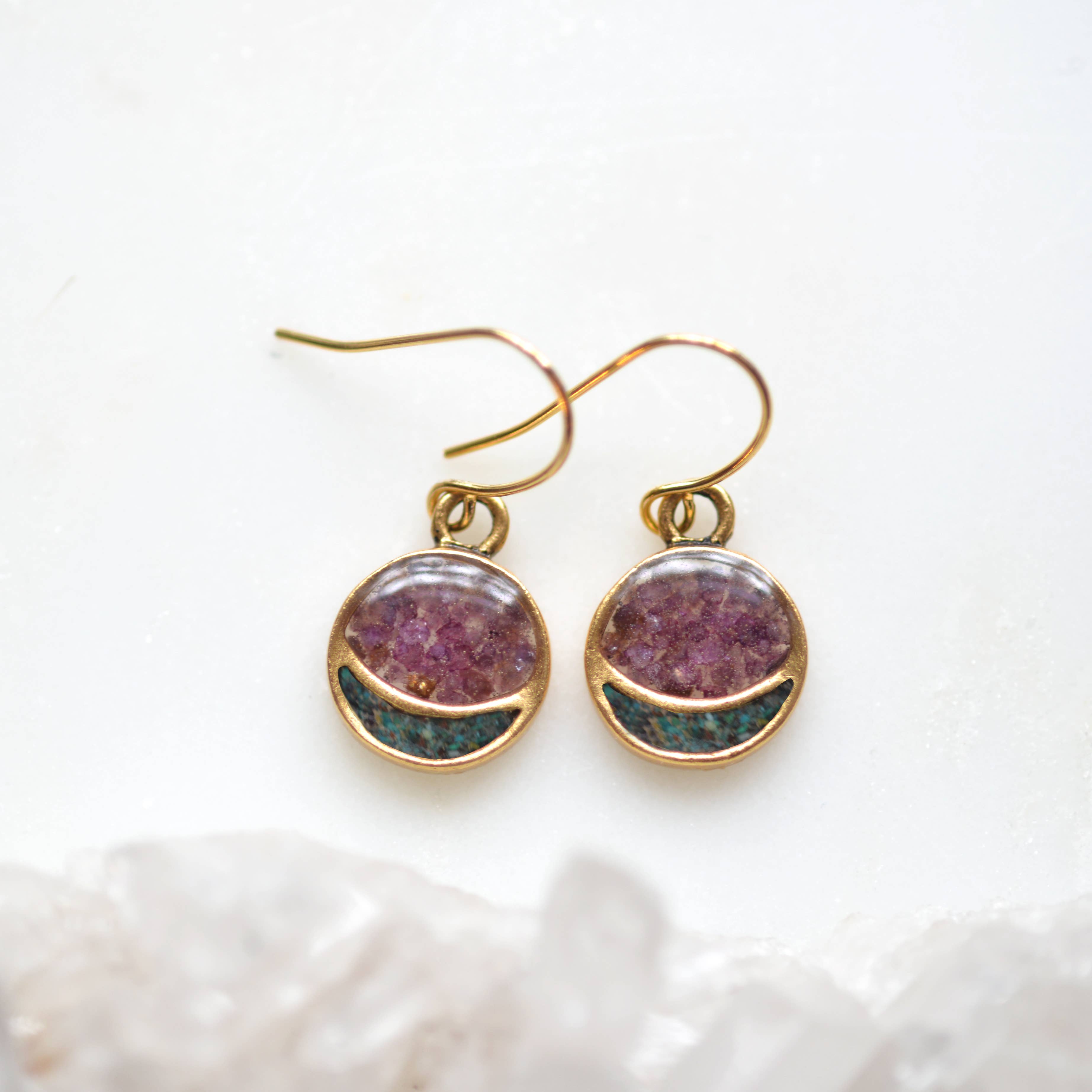 Cameoko - Wholesale Dangle Earrings - Mini Moon crushed gemstone earrings0