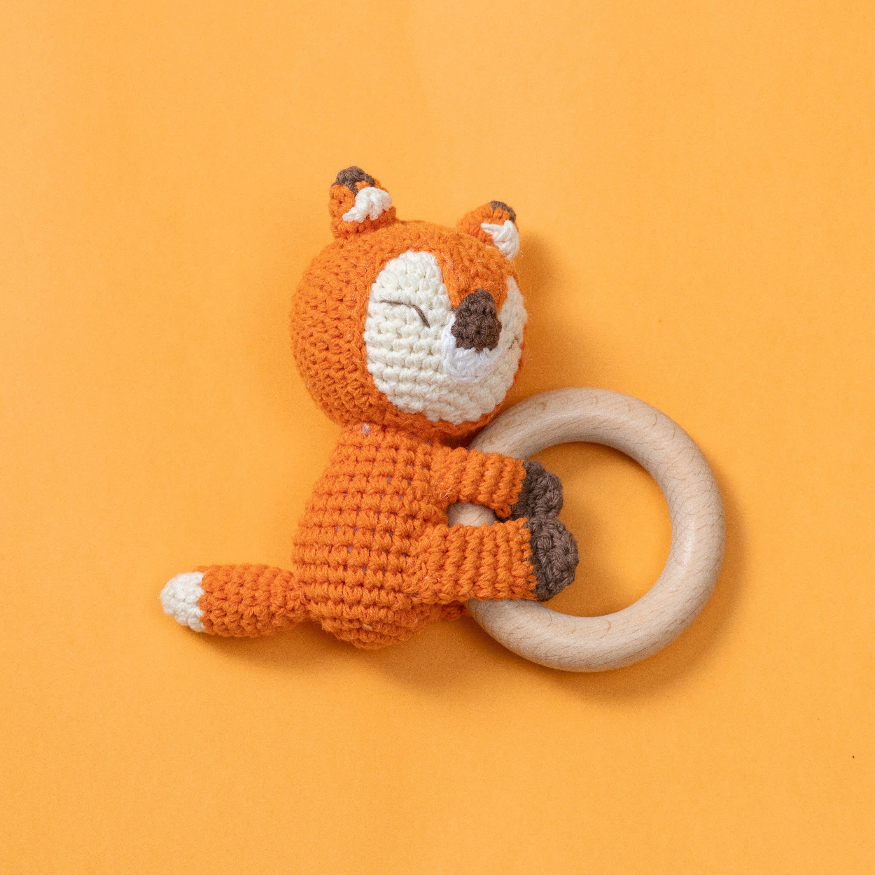 Sparkle Being - Wholesale Handheld Rattle - Baby - Wooden Baby Rattle Crochet Toy - Sleeping Fox4